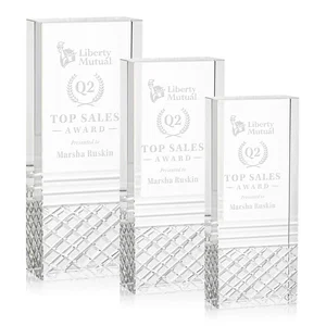 Freestanding Optical Crystal Tower Award with Argyle-Pattern Base