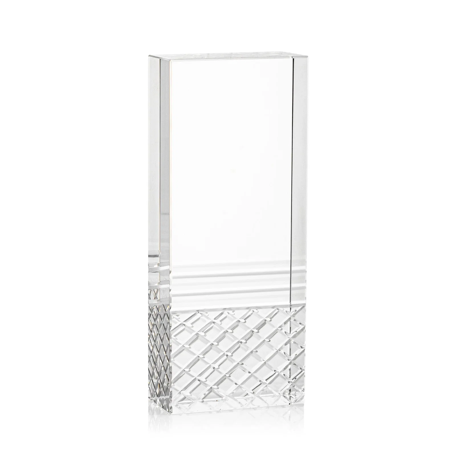Custom Freestanding Optical Crystal Tower Award with Argyle-Pattern Base, awards for volunteer appreciation