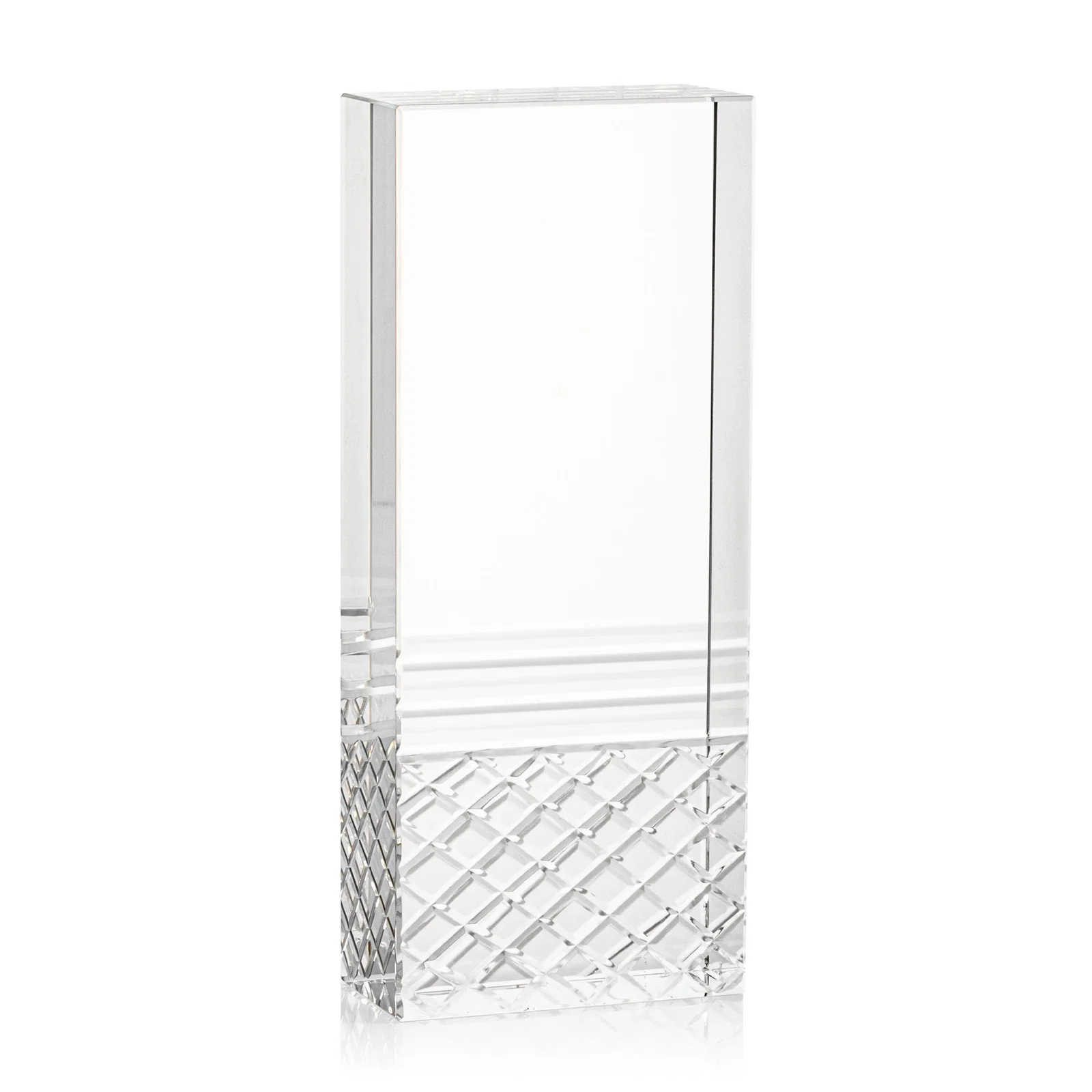 Custom Freestanding Optical Crystal Tower Award with Argyle-Pattern Base, awards for dealer and partner awards