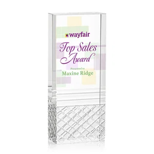 Freestanding Optical Crystal Tower Award with Argyle-Pattern Base