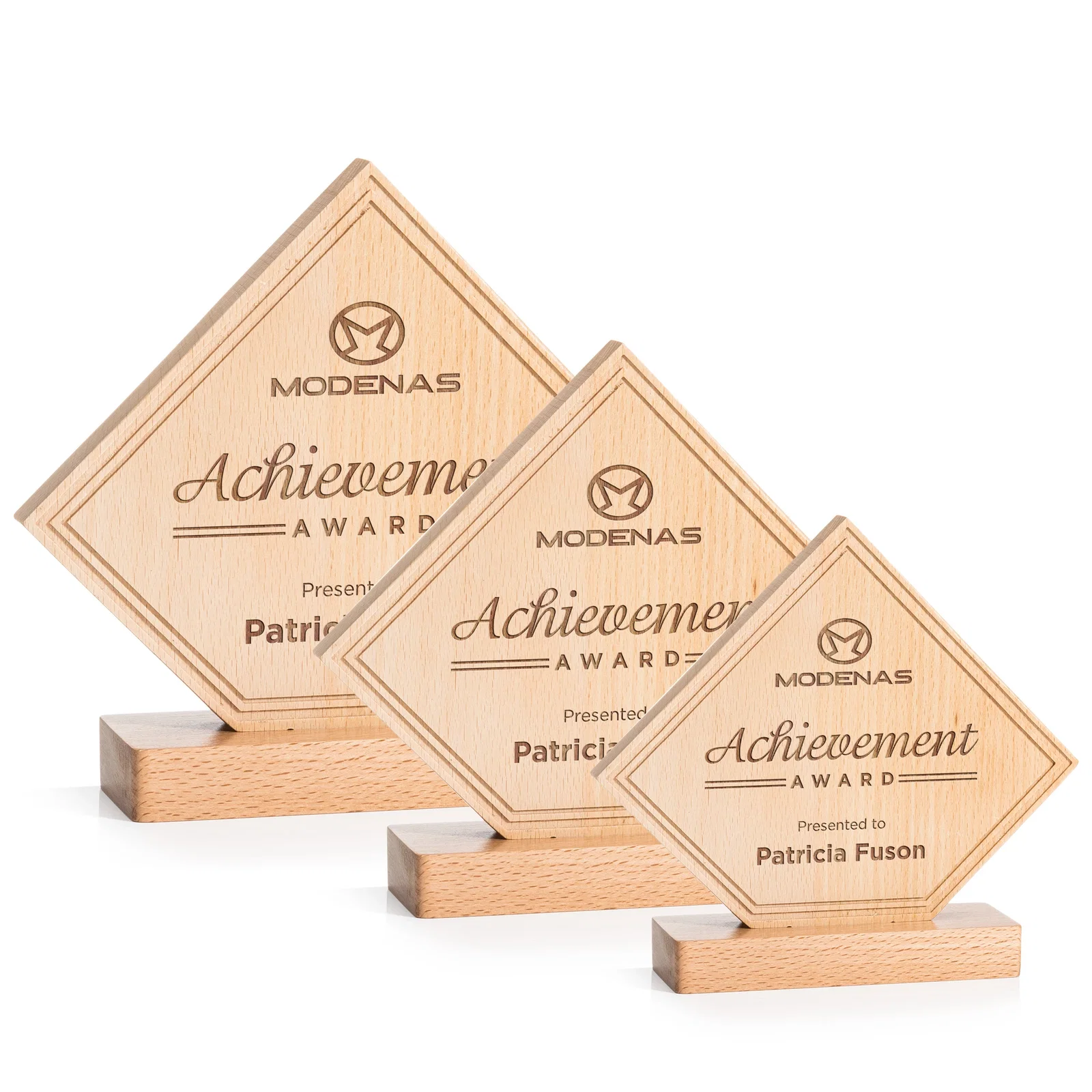 Custom Beechwood Diamond Award with Lined Groove Edge for employee recognition