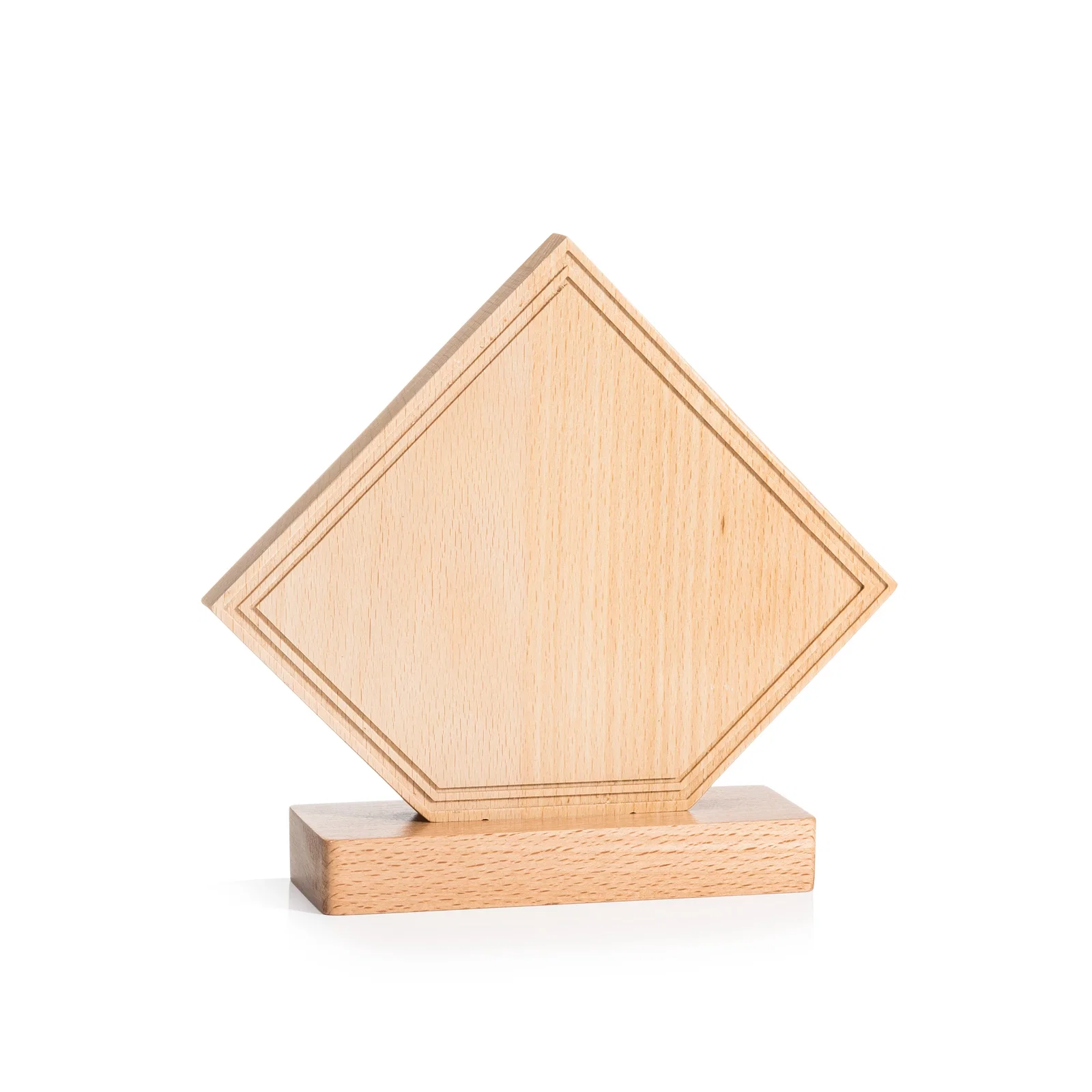 Personalized Beechwood Diamond Award with Lined Groove Edge for employee recognition