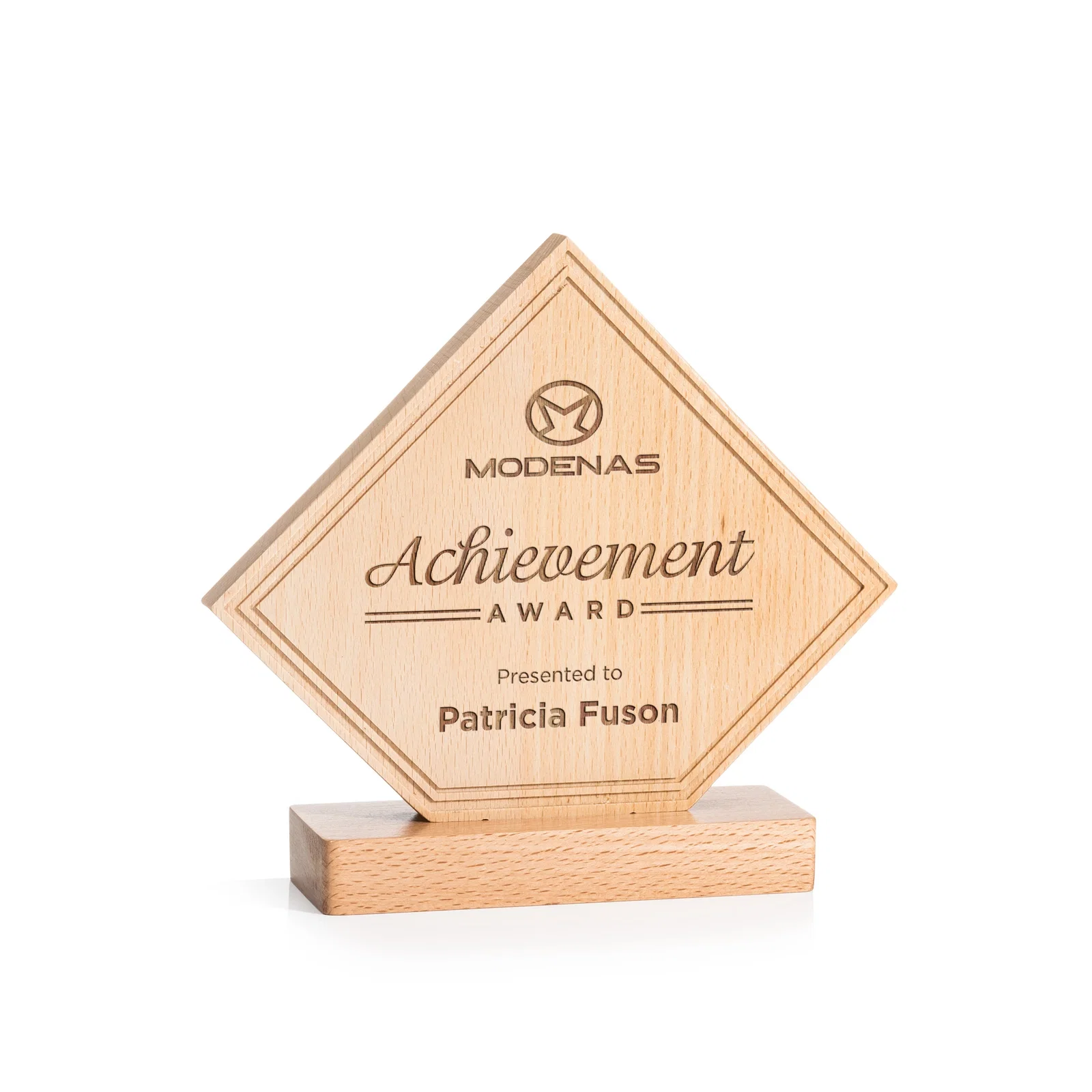 Custom Beechwood Diamond Award with Lined Groove Edge for corporate award ceremonies