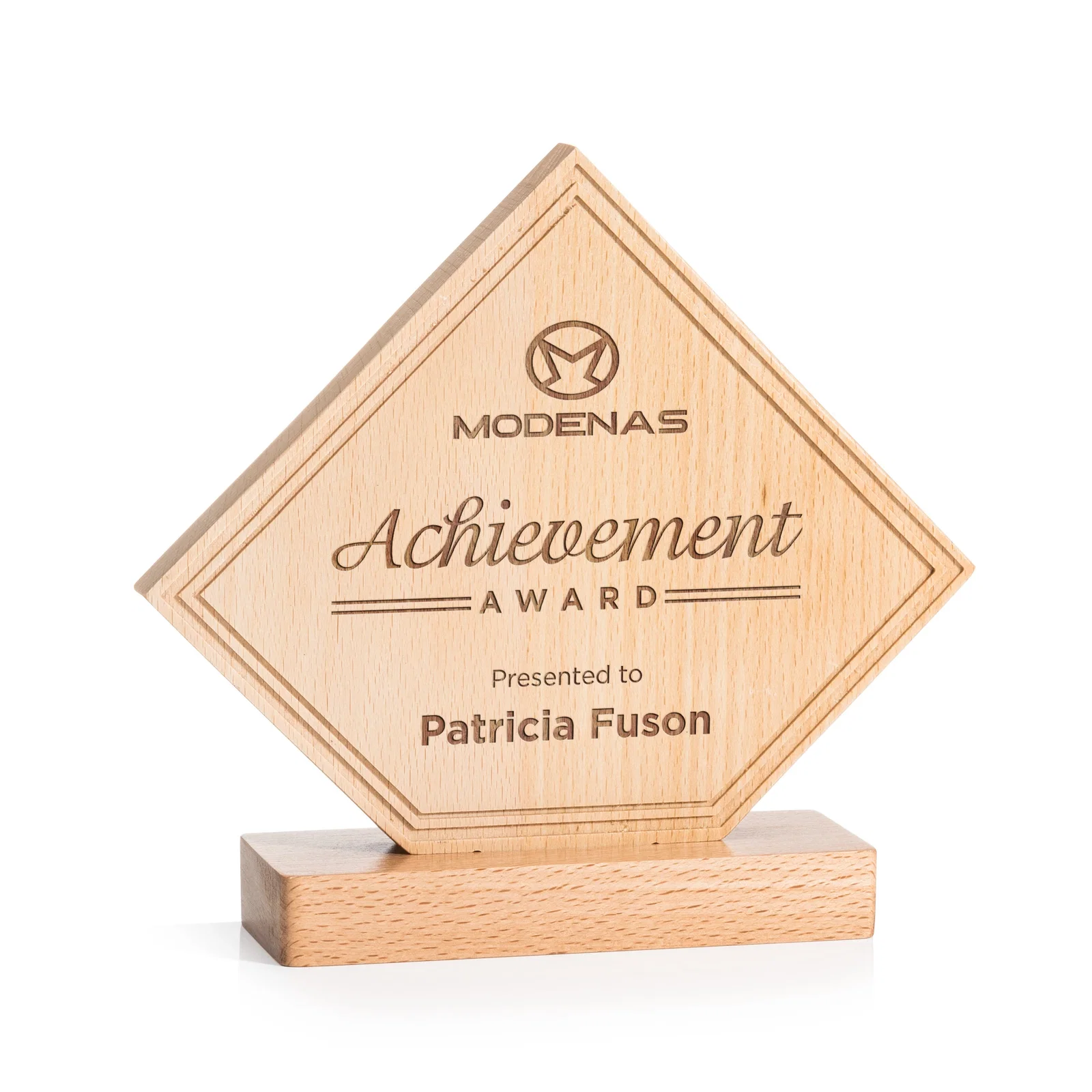 Custom Beechwood Diamond Award with Lined Groove Edge for service anniversary gifts