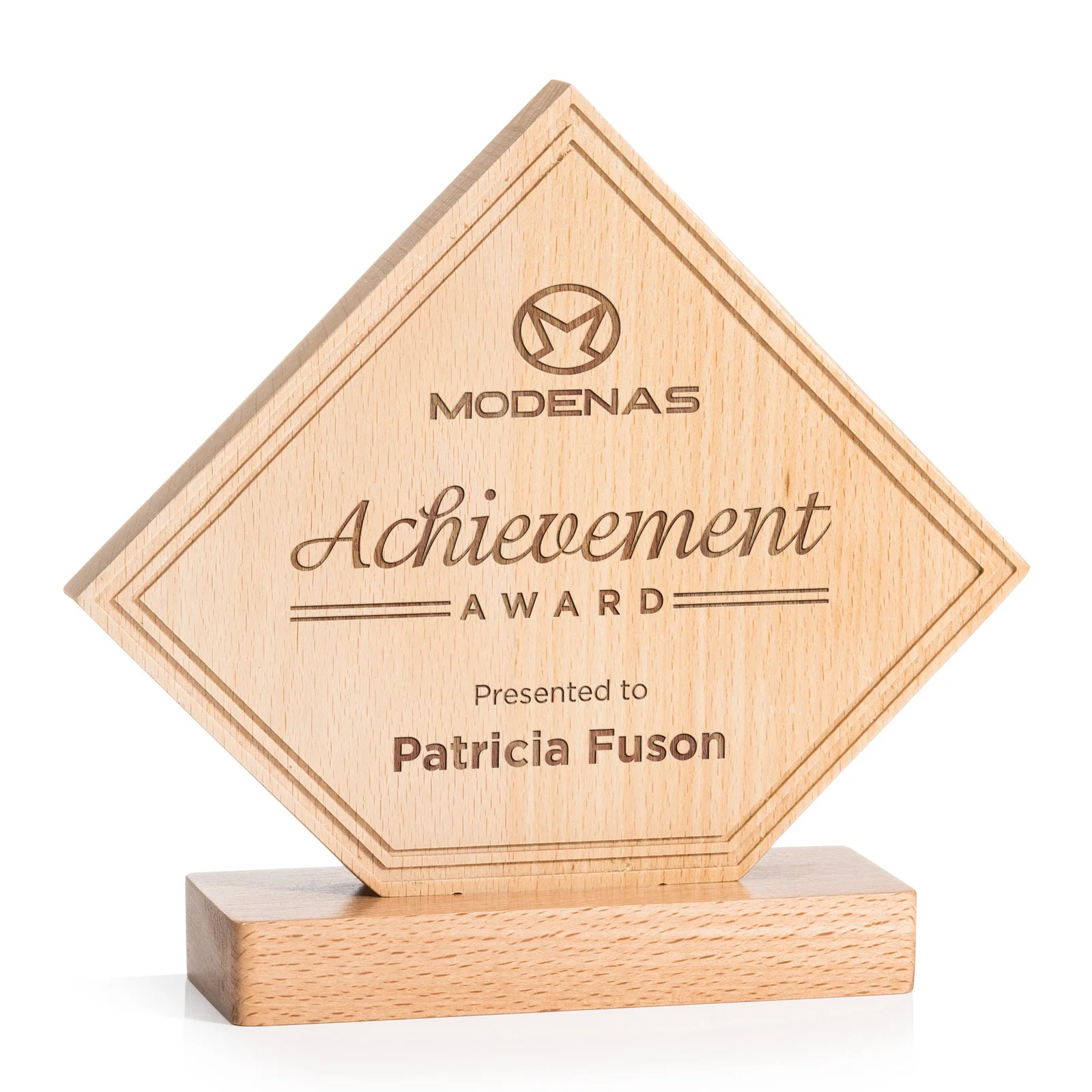 Custom Beechwood Diamond Award with Lined Groove Edge for sales achievement awards