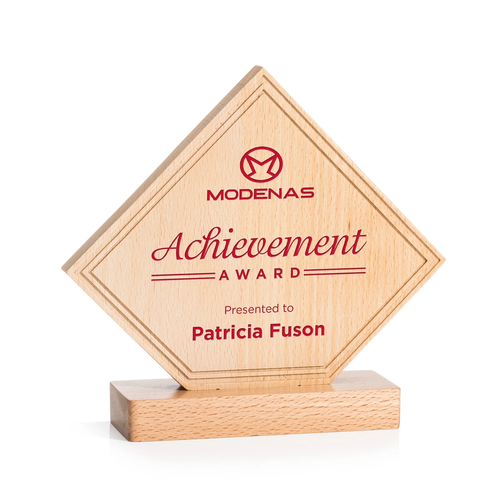 Custom Beechwood Diamond Award with Lined Groove Edge for donor appreciation