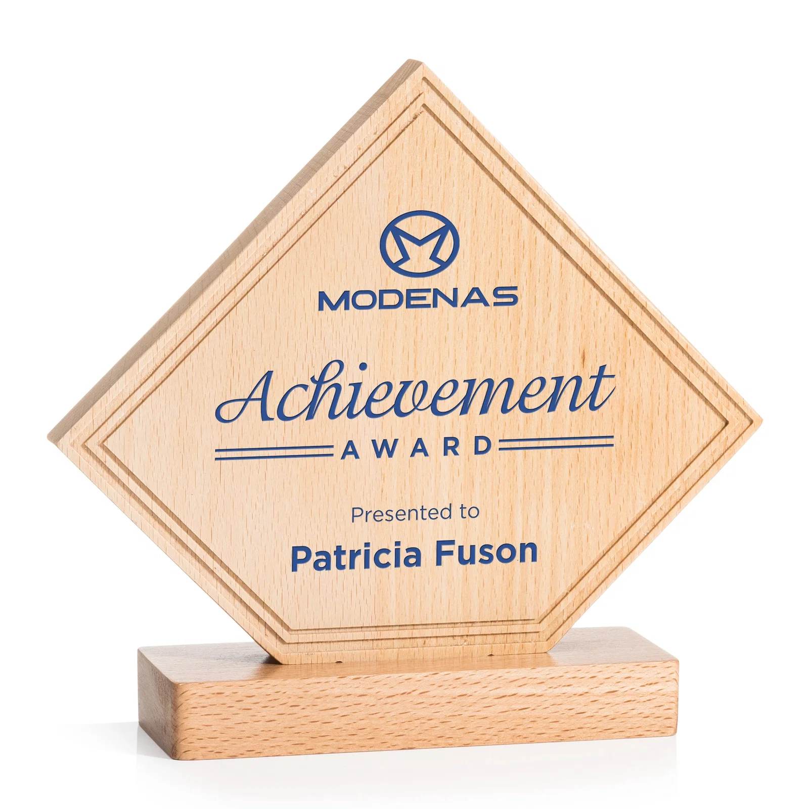 Custom Beechwood Diamond Award with Lined Groove Edge for graduation ceremonies