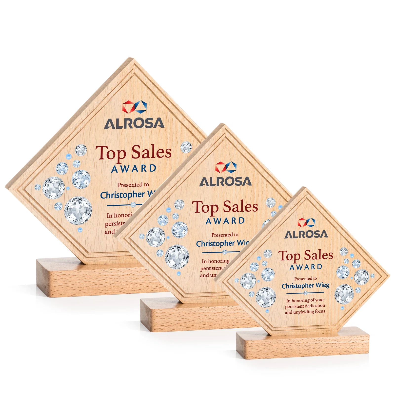 Custom Beechwood Diamond Award with Lined Groove Edge for safety achievement programs