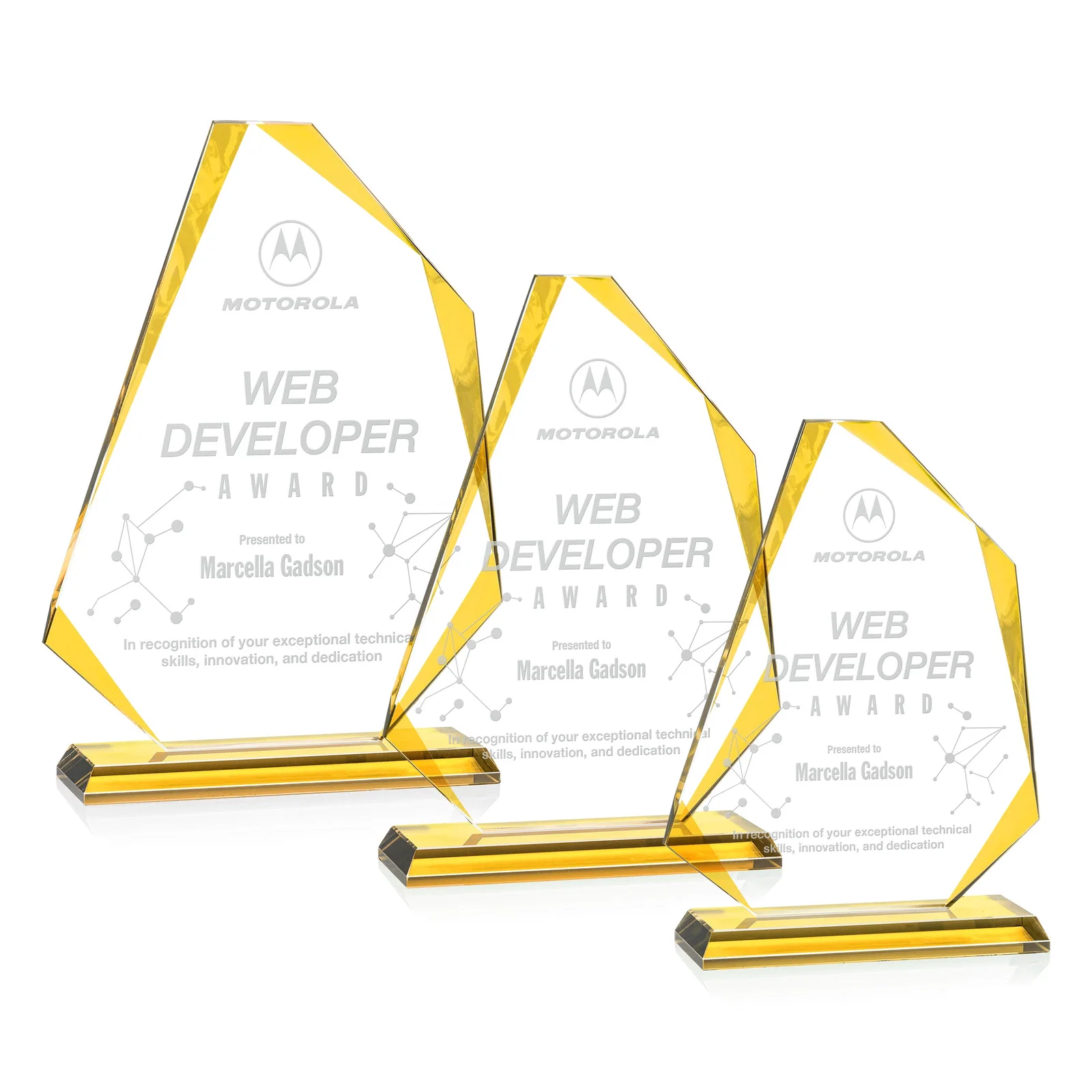 Custom Starfire Crystal Abstract Polygon Award with Colored Edges, awards for employee recognition