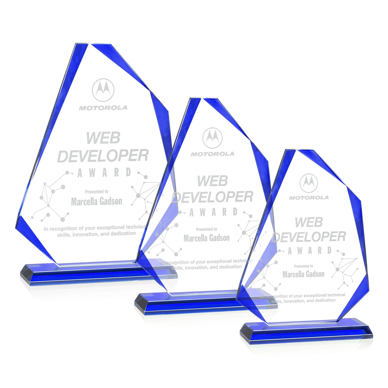 Custom Starfire Crystal Abstract Polygon Award with Colored Edges, awards for volunteer appreciation