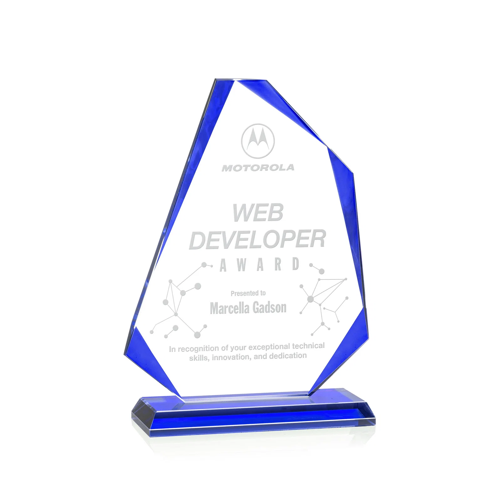 Custom Starfire Crystal Abstract Polygon Award with Colored Edges, awards for dealer and partner awards