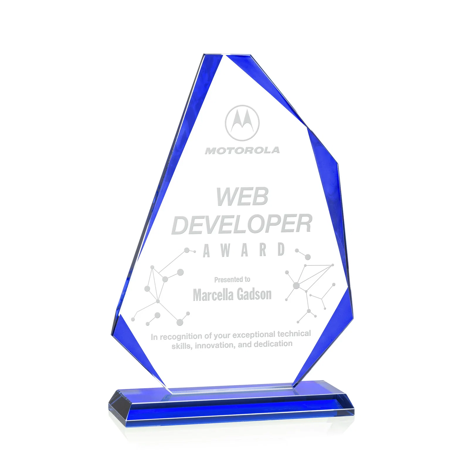 Custom Starfire Crystal Abstract Polygon Award with Colored Edges, awards for company anniversary events