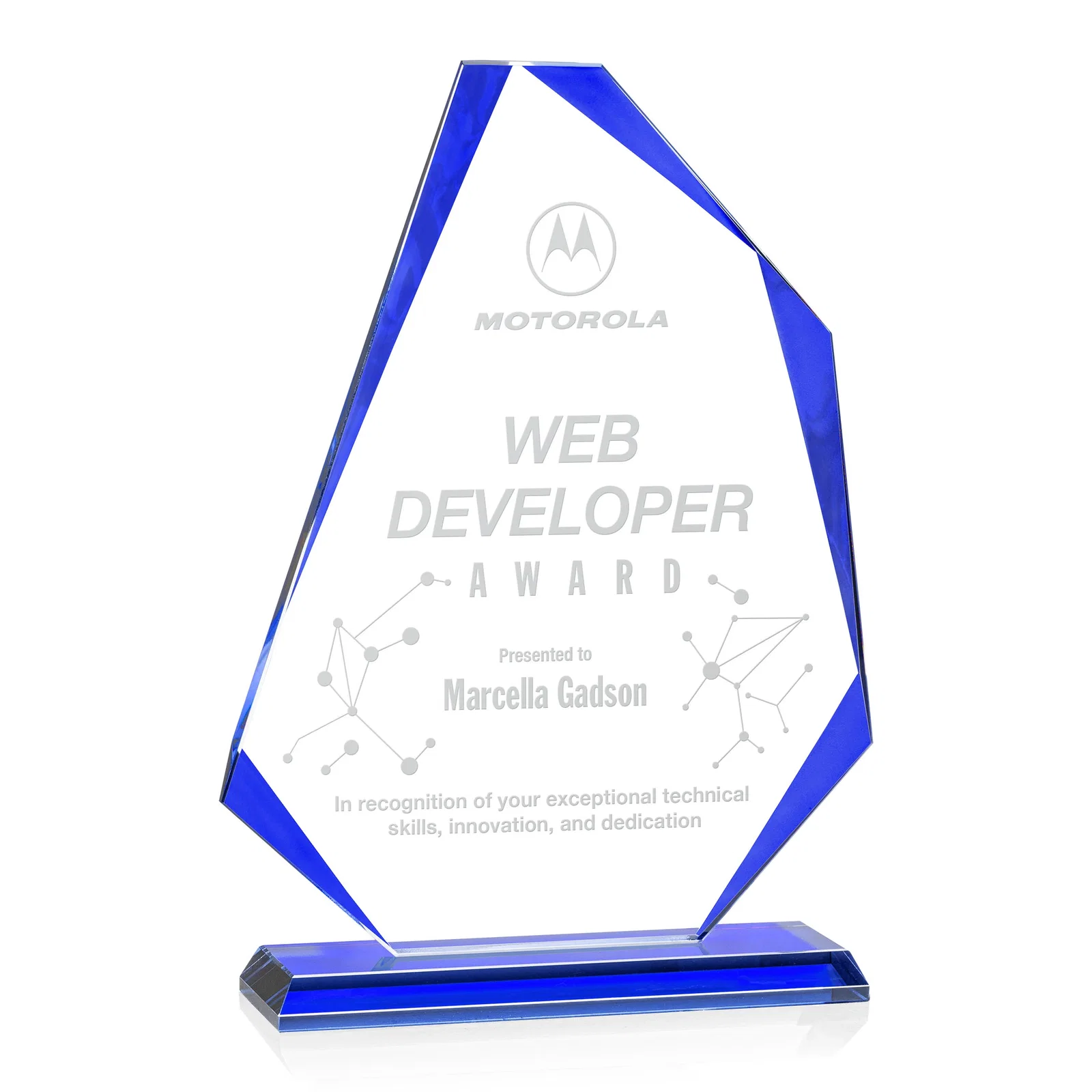 Personalized Starfire Crystal Abstract Polygon Award with Colored Edges, awards for employee recognition