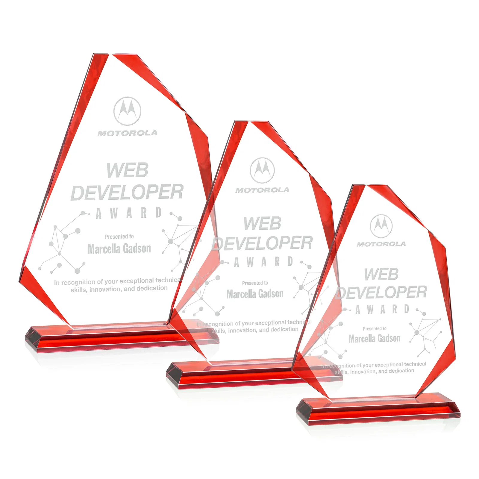 Personalized Starfire Crystal Abstract Polygon Award with Colored Edges, awards for corporate award ceremonies