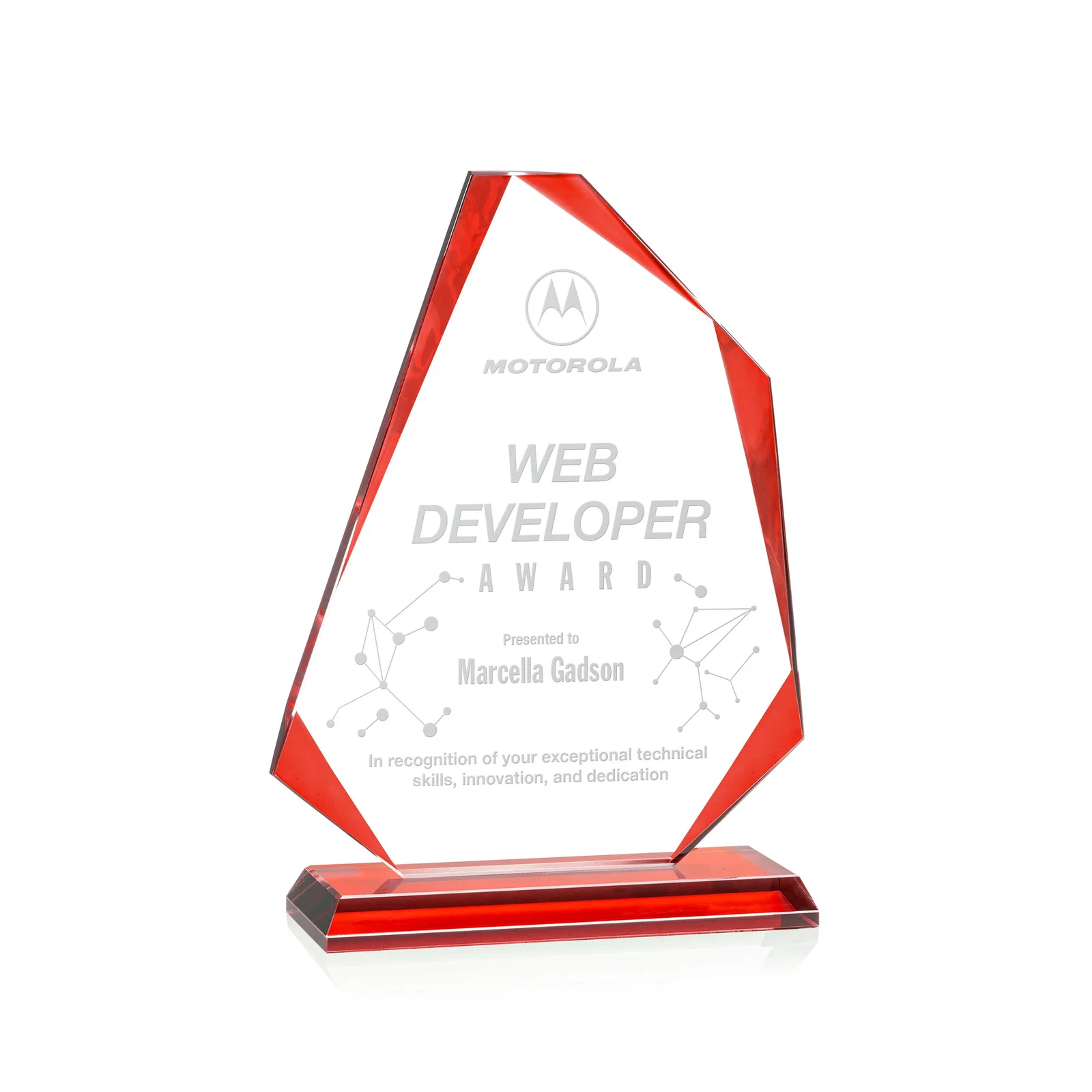 Personalized Starfire Crystal Abstract Polygon Award with Colored Edges, awards for service anniversary gifts