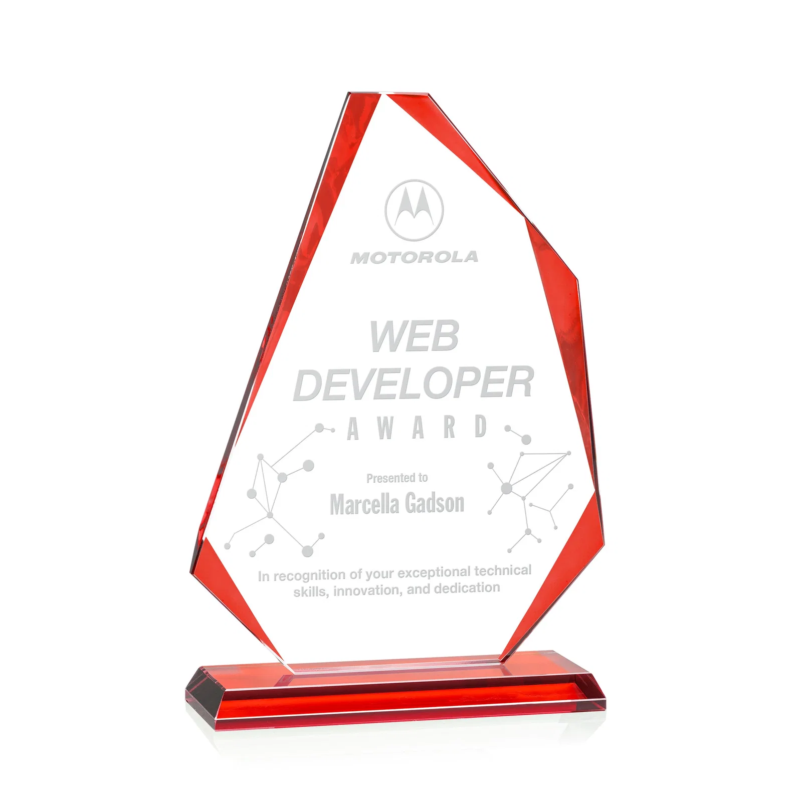 Personalized Starfire Crystal Abstract Polygon Award with Colored Edges, awards for sales achievement awards