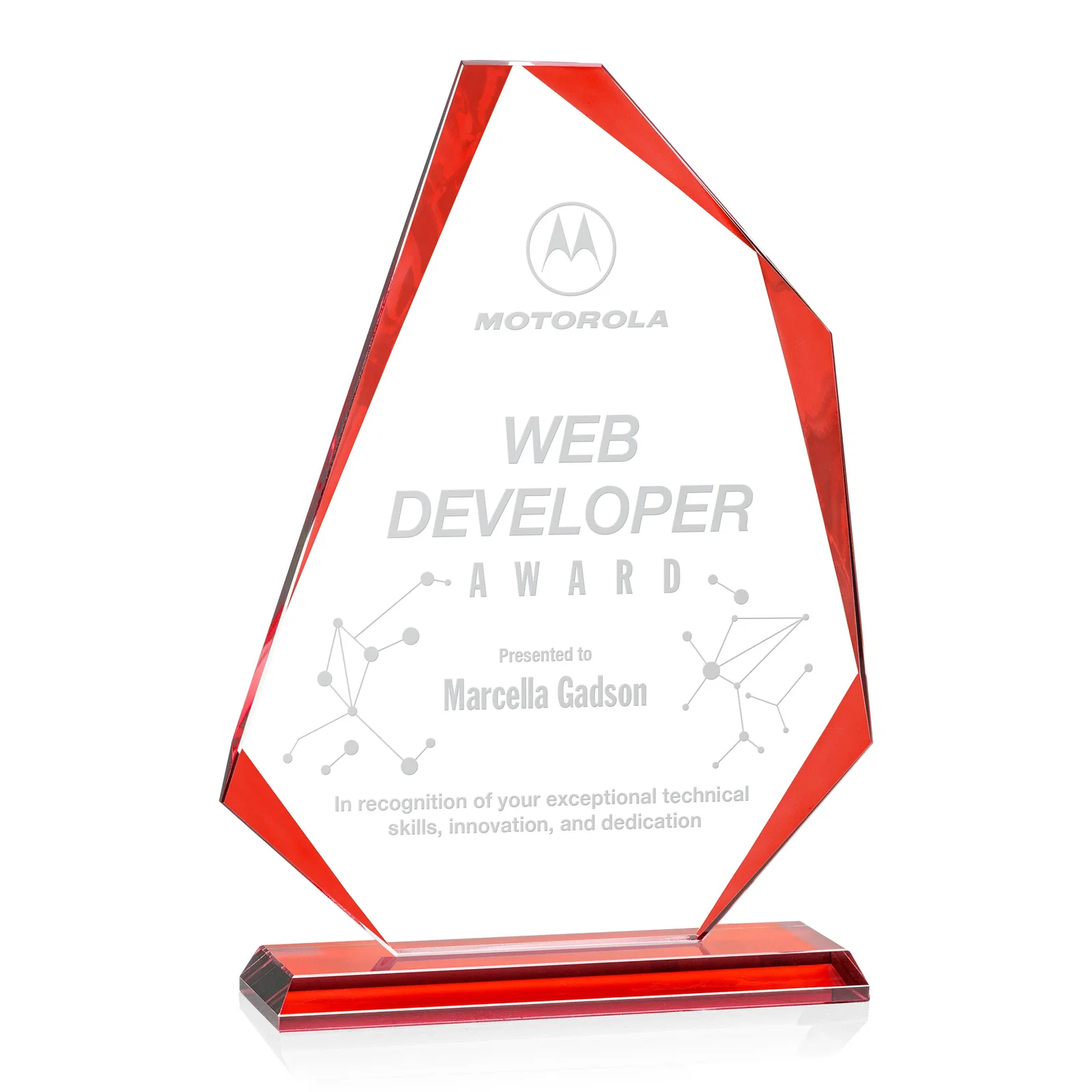 Personalized Starfire Crystal Abstract Polygon Award with Colored Edges, awards for retirement presentations