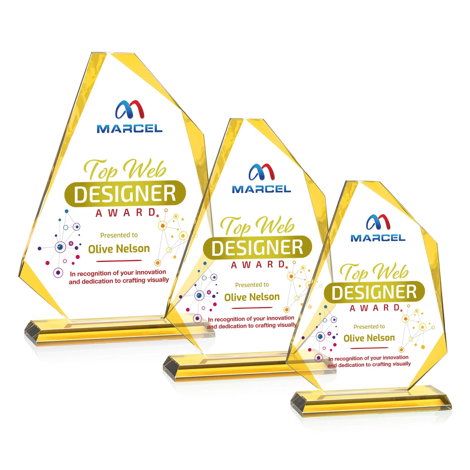 Personalized Starfire Crystal Abstract Polygon Award with Colored Edges, awards for team milestone celebrations