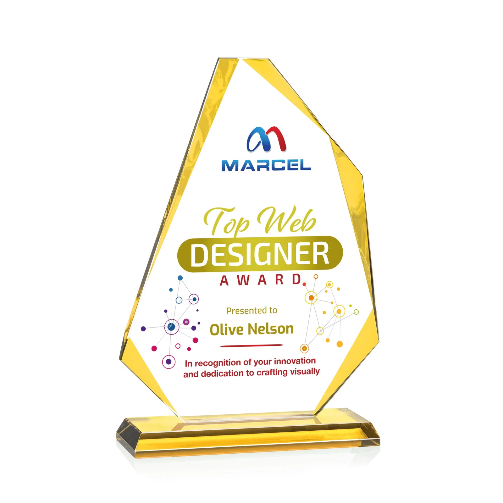 Personalized Starfire Crystal Abstract Polygon Award with Colored Edges, awards for graduation ceremonies