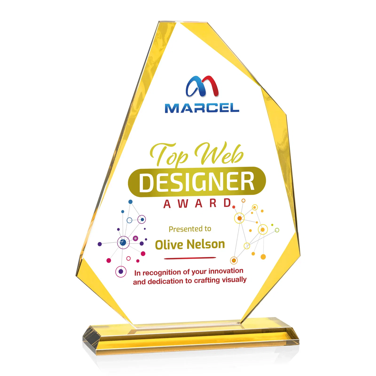 Personalized Starfire Crystal Abstract Polygon Award with Colored Edges, awards for safety achievement programs