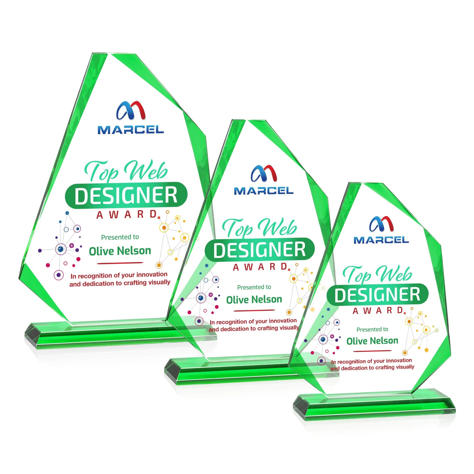 Personalized Starfire Crystal Abstract Polygon Award with Colored Edges, awards for volunteer appreciation