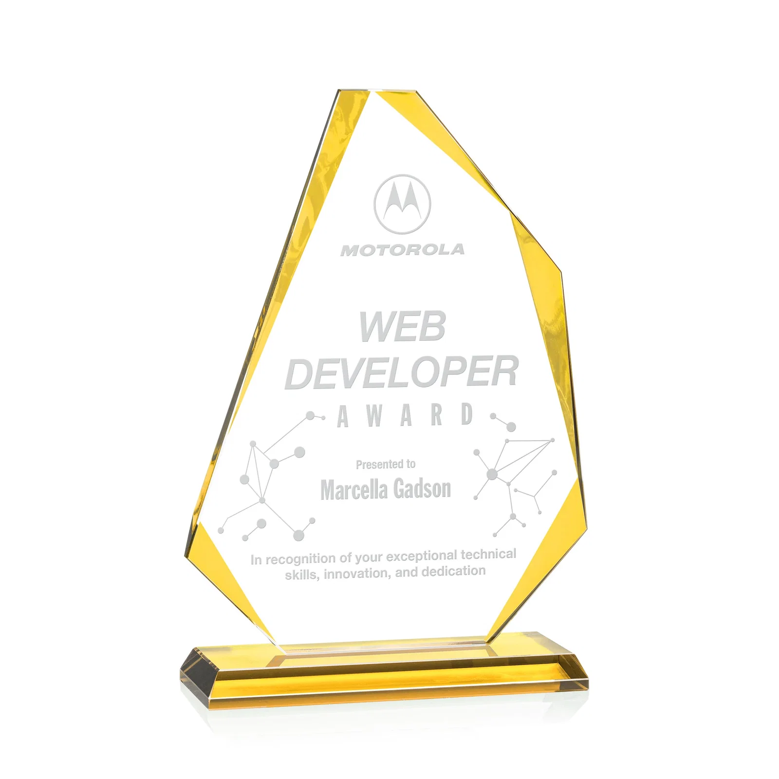 Custom Starfire Crystal Abstract Polygon Award with Colored Edges, awards for service anniversary gifts