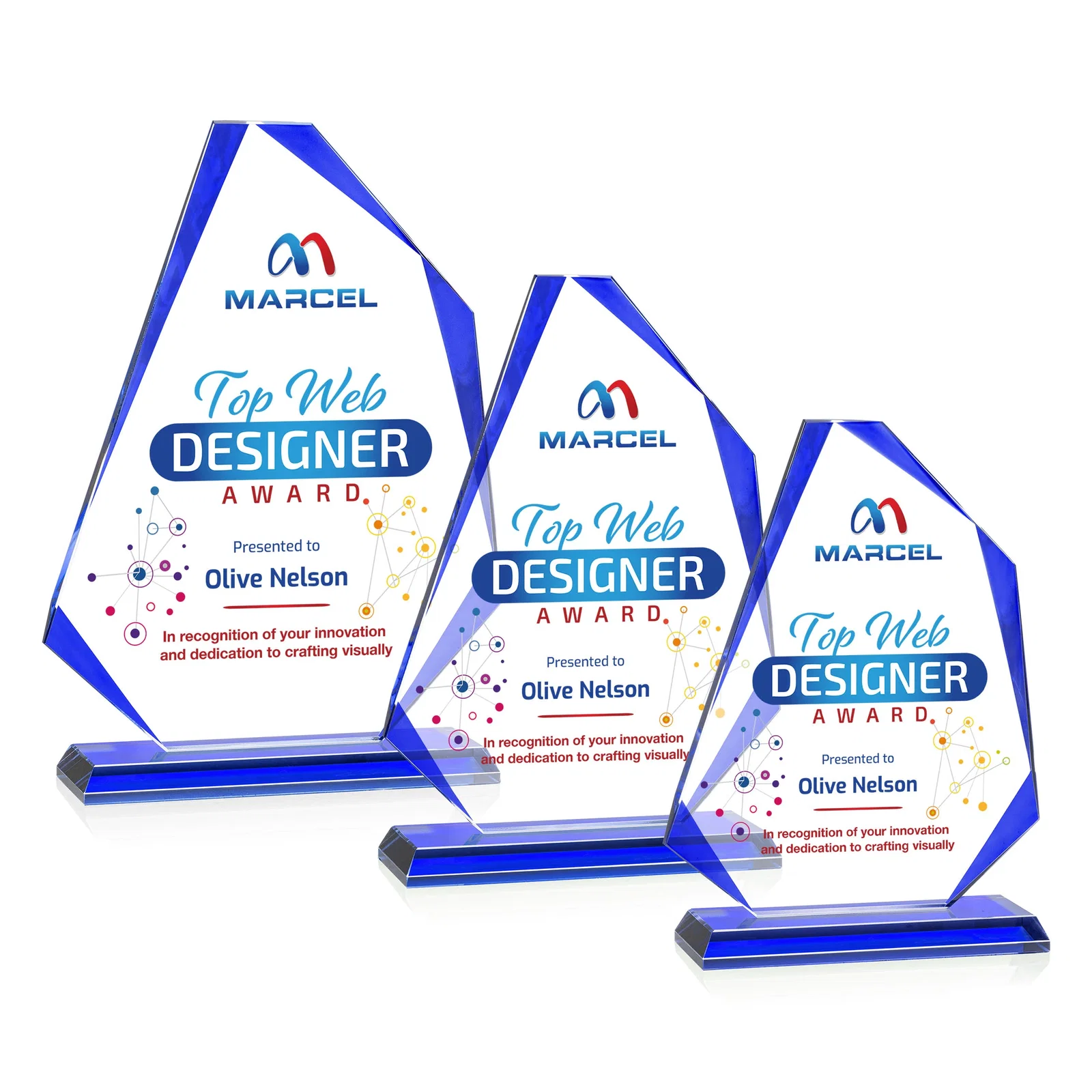 Promotional Starfire Crystal Abstract Polygon Award with Colored Edges, awards for corporate award ceremonies