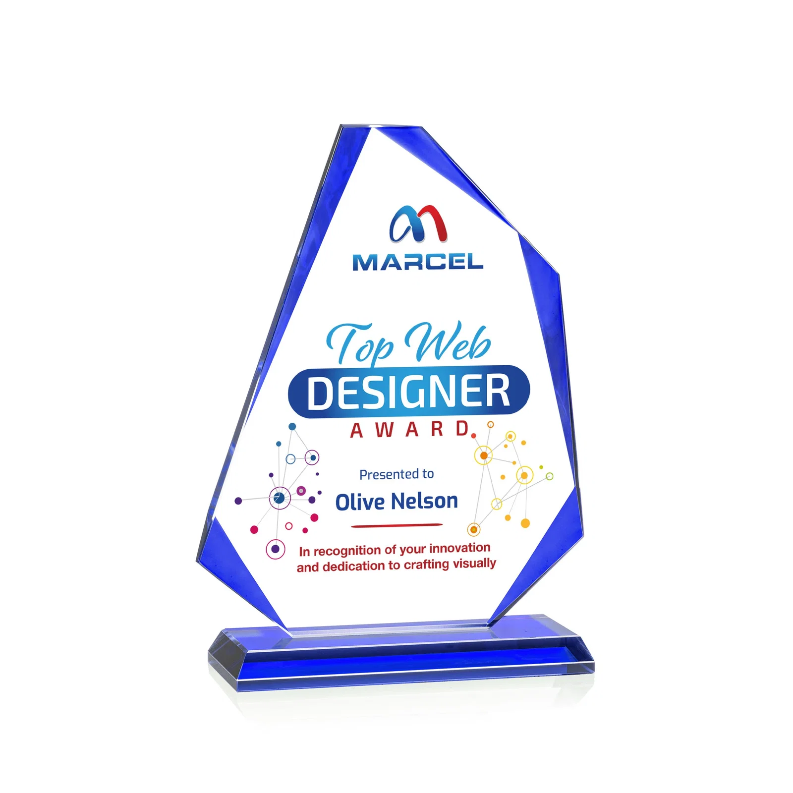 Promotional Starfire Crystal Abstract Polygon Award with Colored Edges, awards for service anniversary gifts
