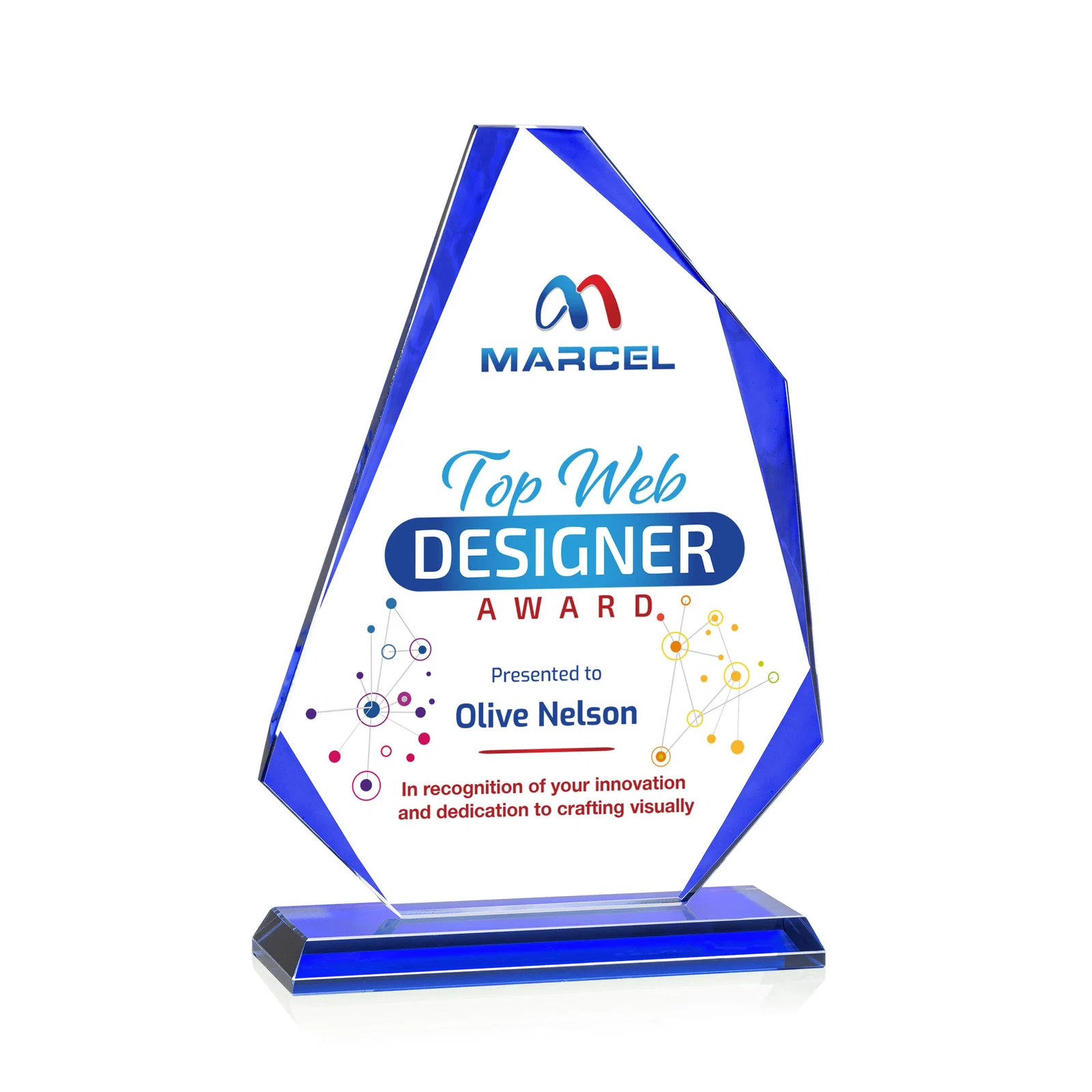 Promotional Starfire Crystal Abstract Polygon Award with Colored Edges, awards for sales achievement awards