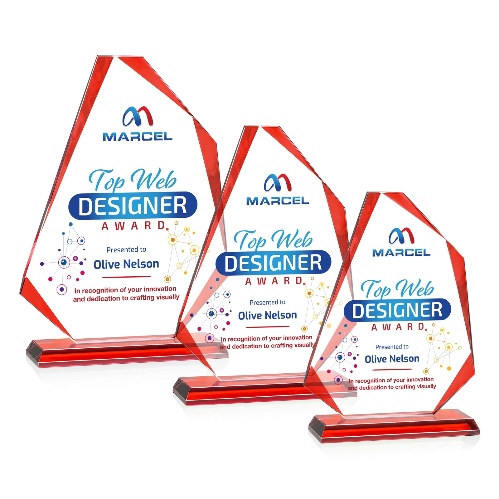 Promotional Starfire Crystal Abstract Polygon Award with Colored Edges, awards for team milestone celebrations