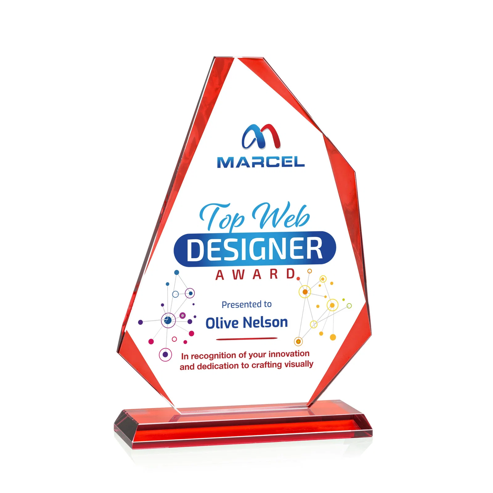 Promotional Starfire Crystal Abstract Polygon Award with Colored Edges, awards for graduation ceremonies