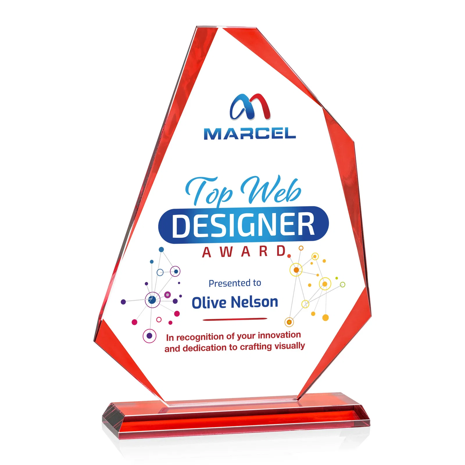 Promotional Starfire Crystal Abstract Polygon Award with Colored Edges, awards for safety achievement programs