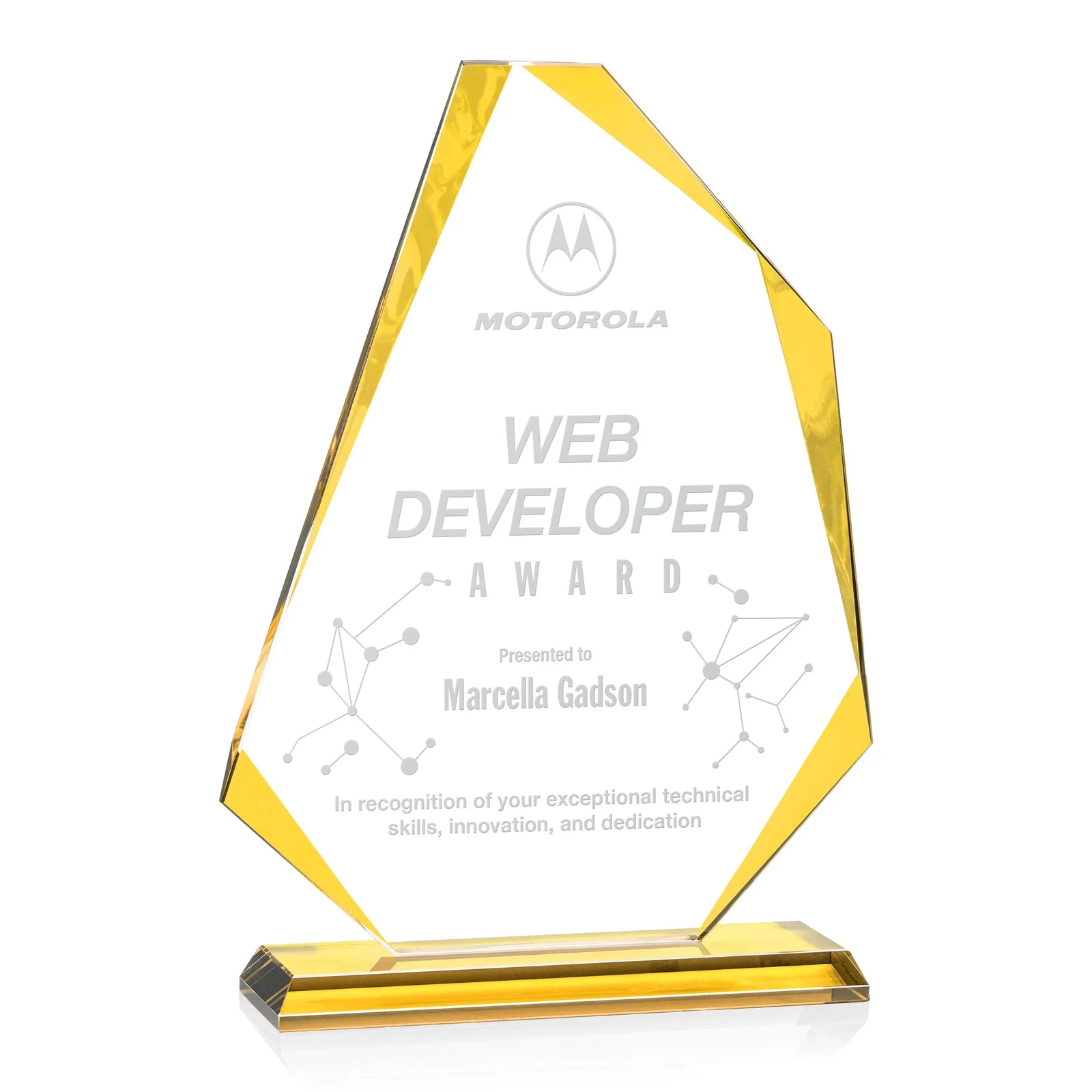 Custom Starfire Crystal Abstract Polygon Award with Colored Edges, awards for sales achievement awards