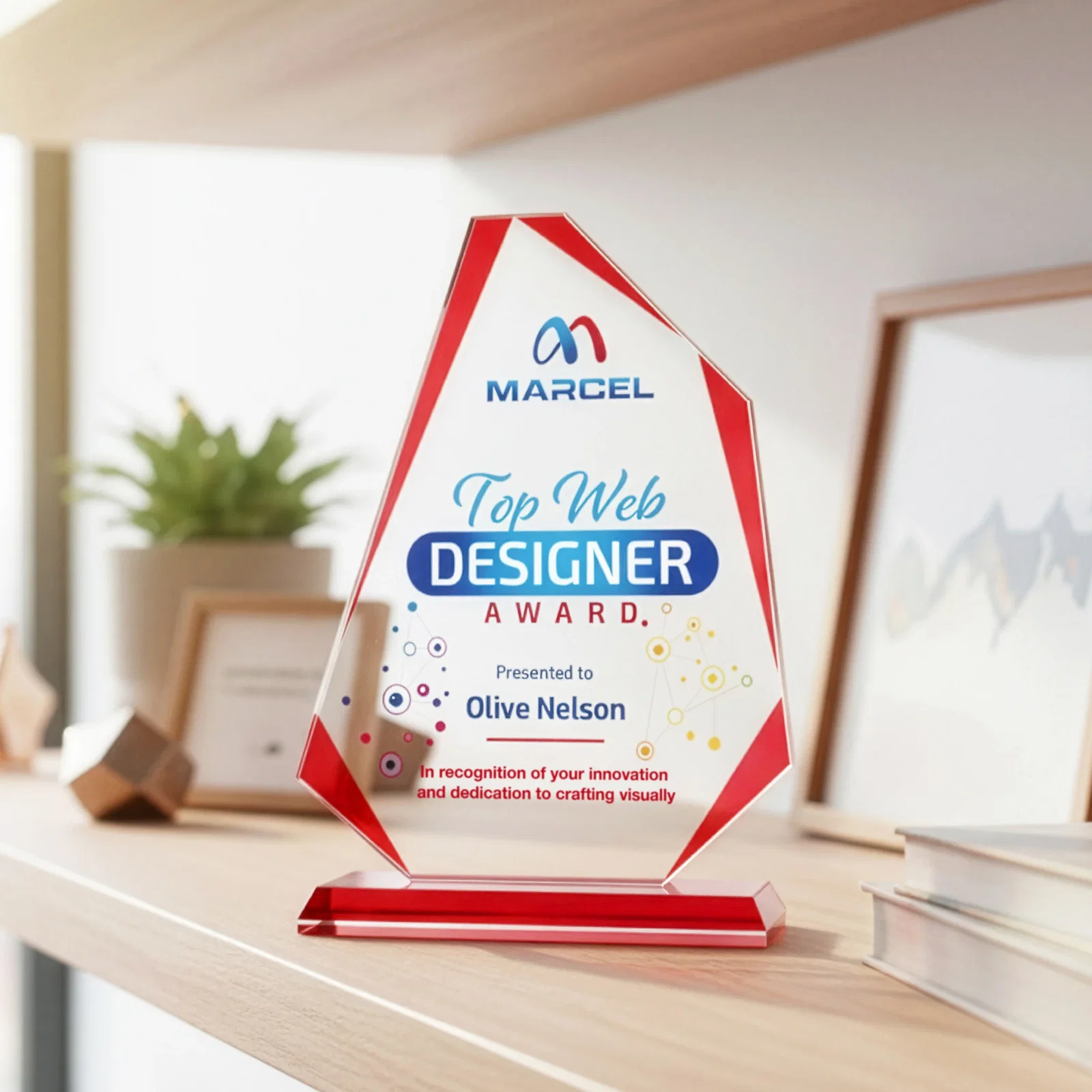 Promotional Starfire Crystal Abstract Polygon Award with Colored Edges, awards for volunteer appreciation