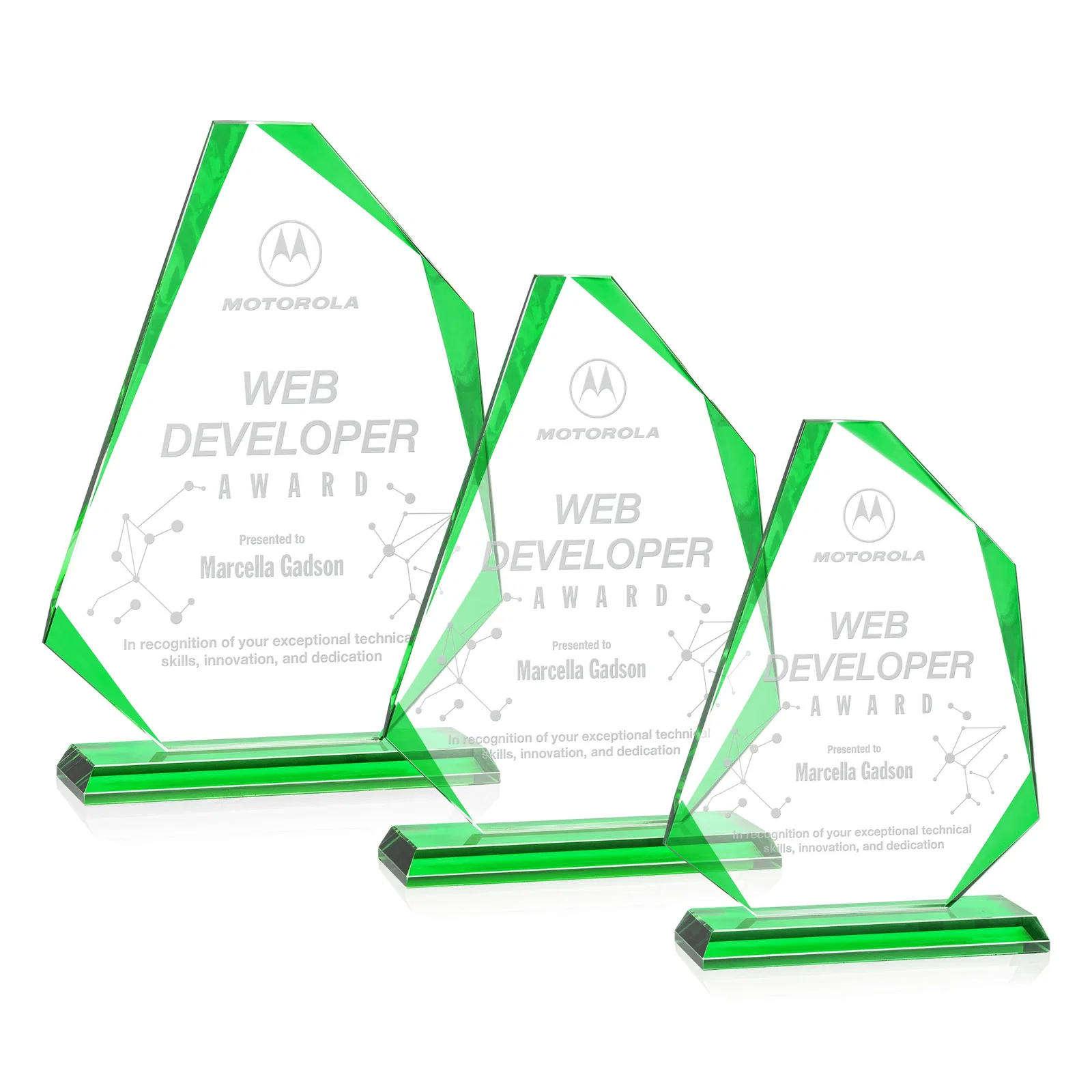 Custom Starfire Crystal Abstract Polygon Award with Colored Edges, awards for team milestone celebrations