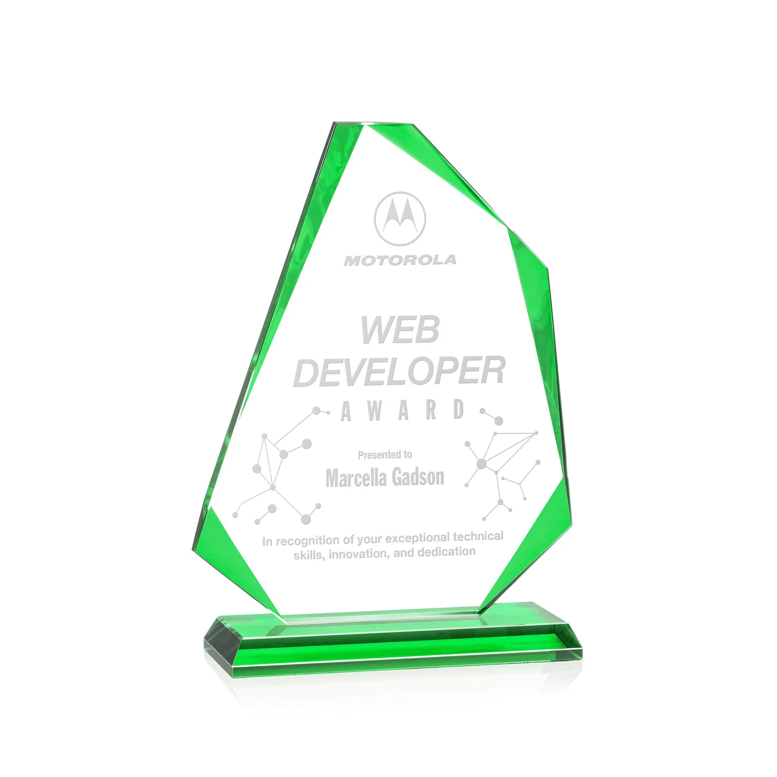 Custom Starfire Crystal Abstract Polygon Award with Colored Edges, awards for donor appreciation