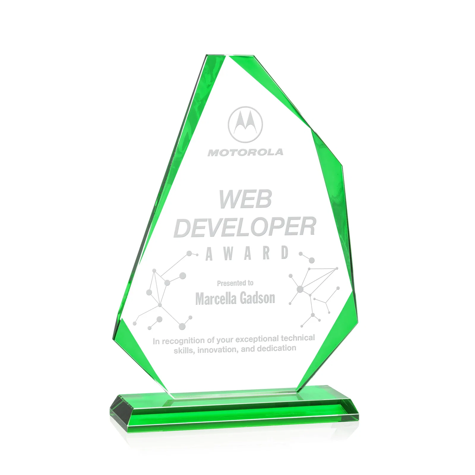 Custom Starfire Crystal Abstract Polygon Award with Colored Edges, awards for graduation ceremonies