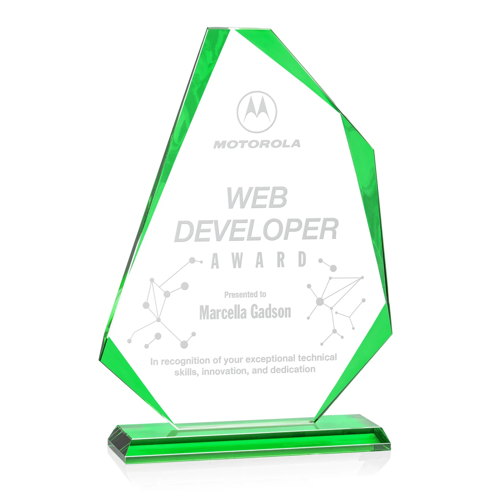 Custom Starfire Crystal Abstract Polygon Award with Colored Edges, awards for safety achievement programs