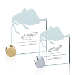 Jade Glass Award With Mountain Relief On An Aluminum Disk Base