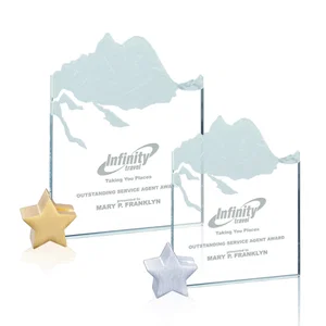Jade Glass Award With Mountain Relief On An Aluminum Star Base