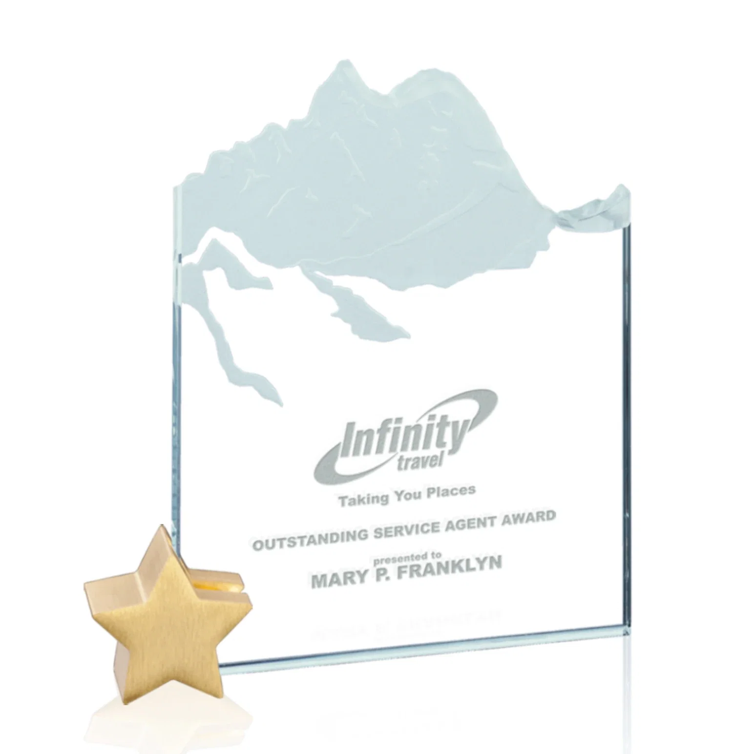 Custom Jade Glass Award With Mountain Relief On An Aluminum Star Base for sales achievement awards