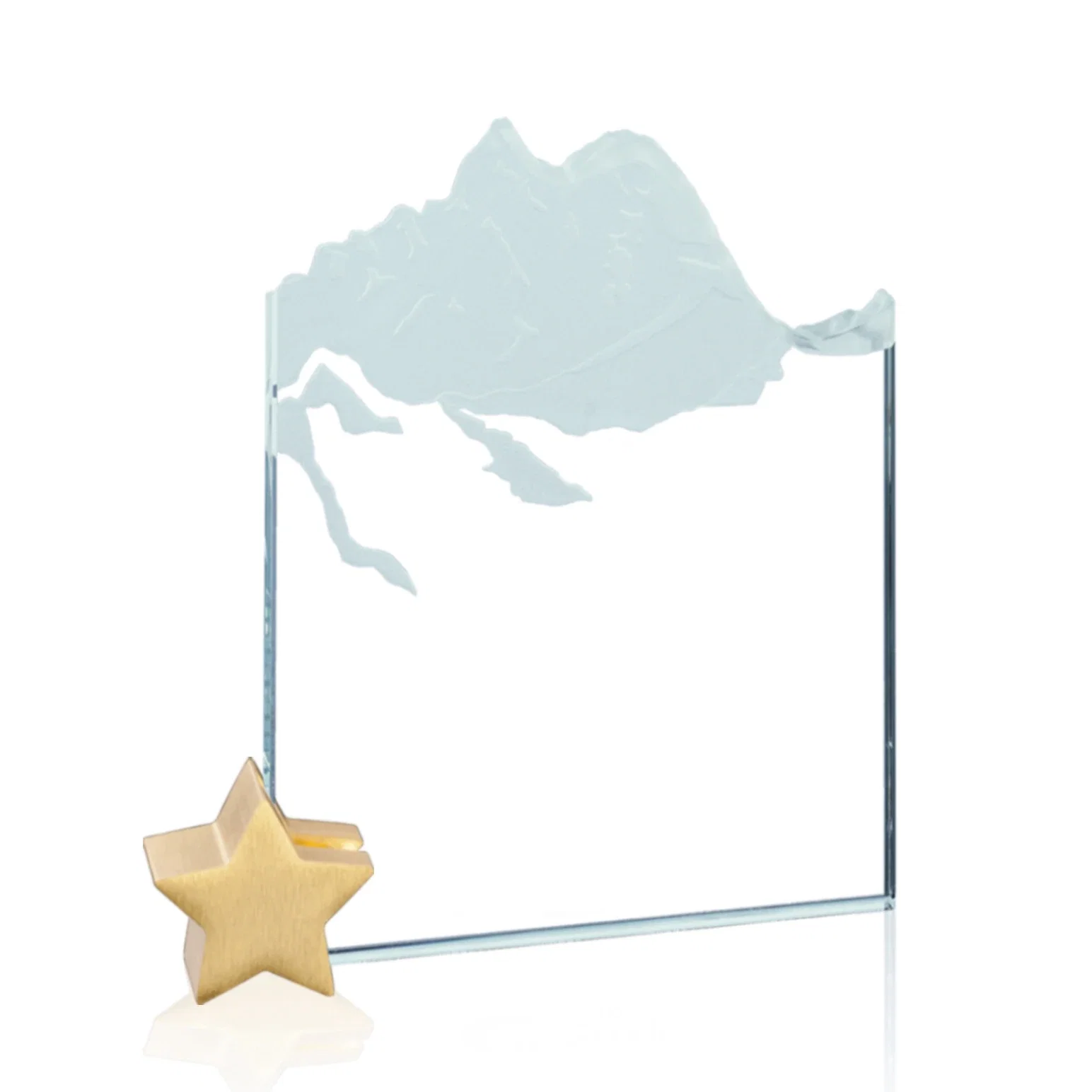 Custom Jade Glass Award With Mountain Relief On An Aluminum Star Base for team milestone celebrations