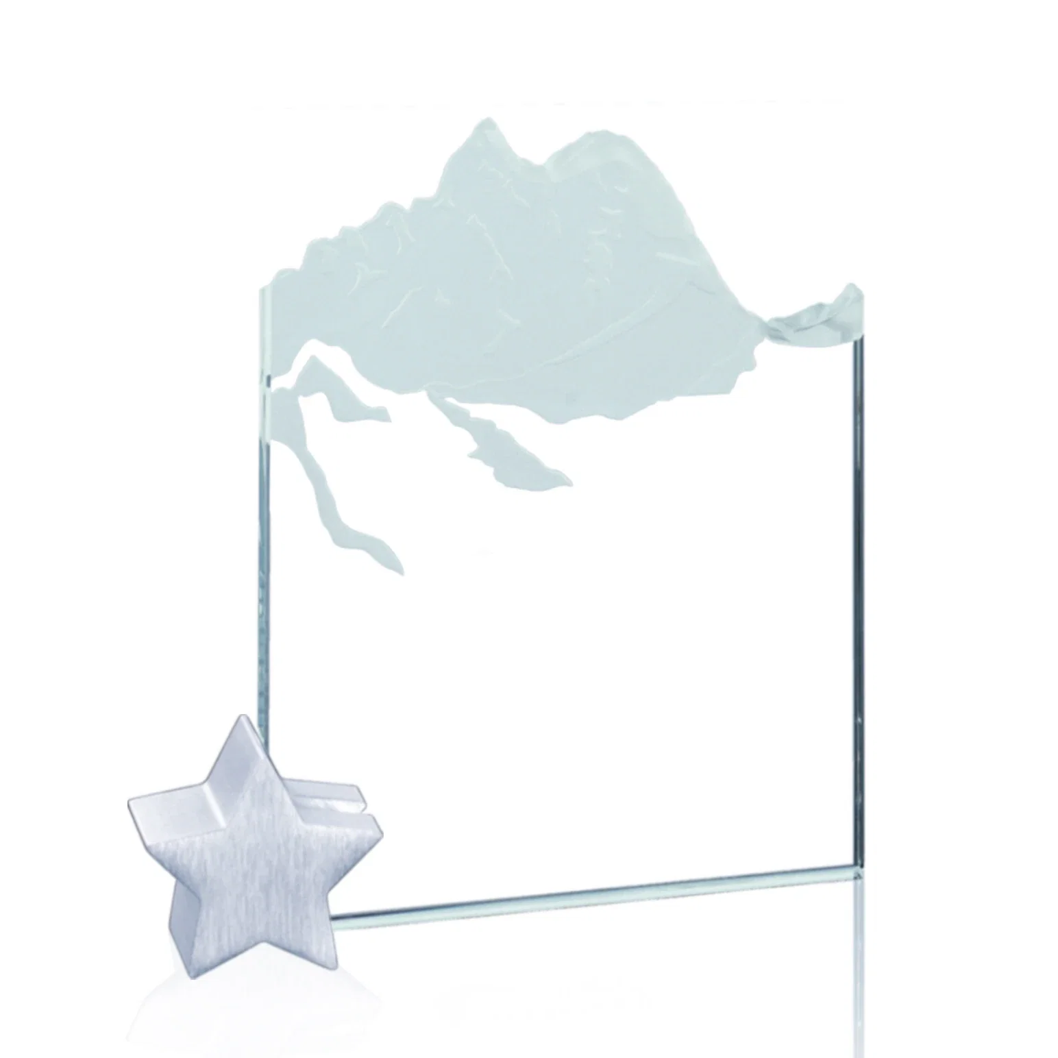 Custom Jade Glass Award With Mountain Relief On An Aluminum Star Base for donor appreciation
