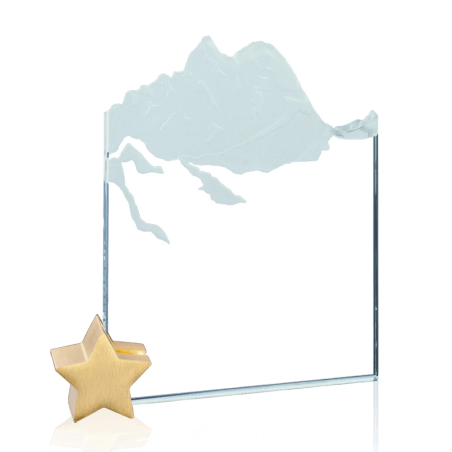 Custom Jade Glass Award With Mountain Relief On An Aluminum Star Base for graduation ceremonies