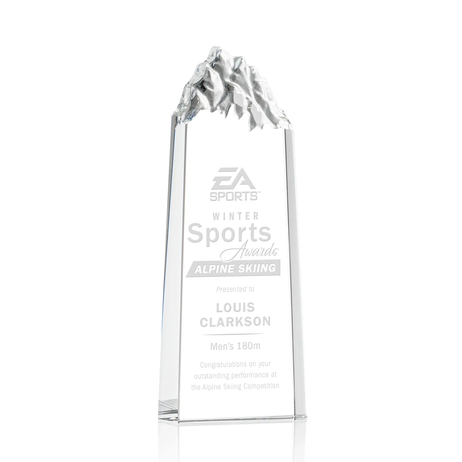 Custom Freestanding Crystal Mountain Peak Tower, Clear Only for service anniversary gifts