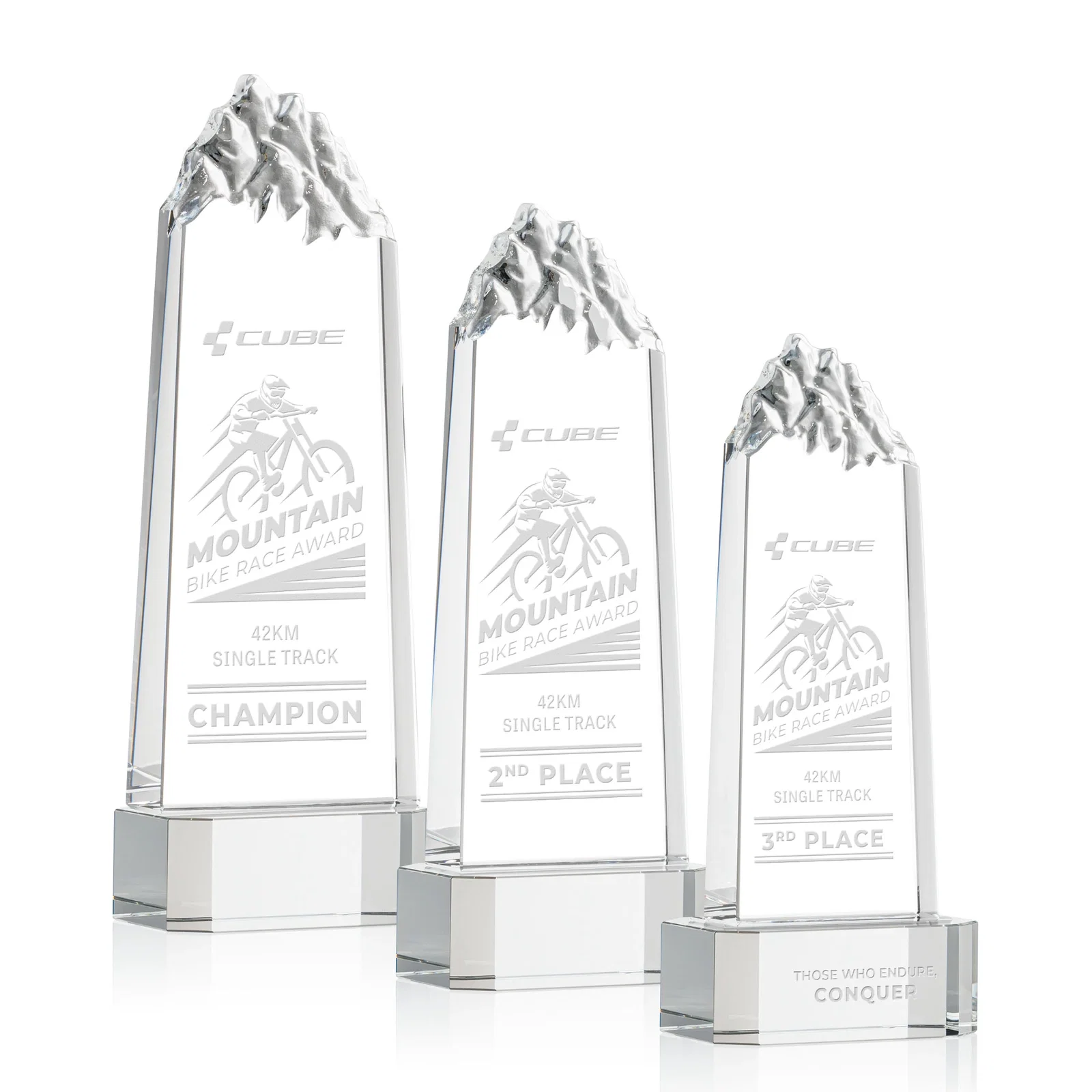 Custom Crystal Mountain Peak Tower on a Base, Four Colors for employee recognition
