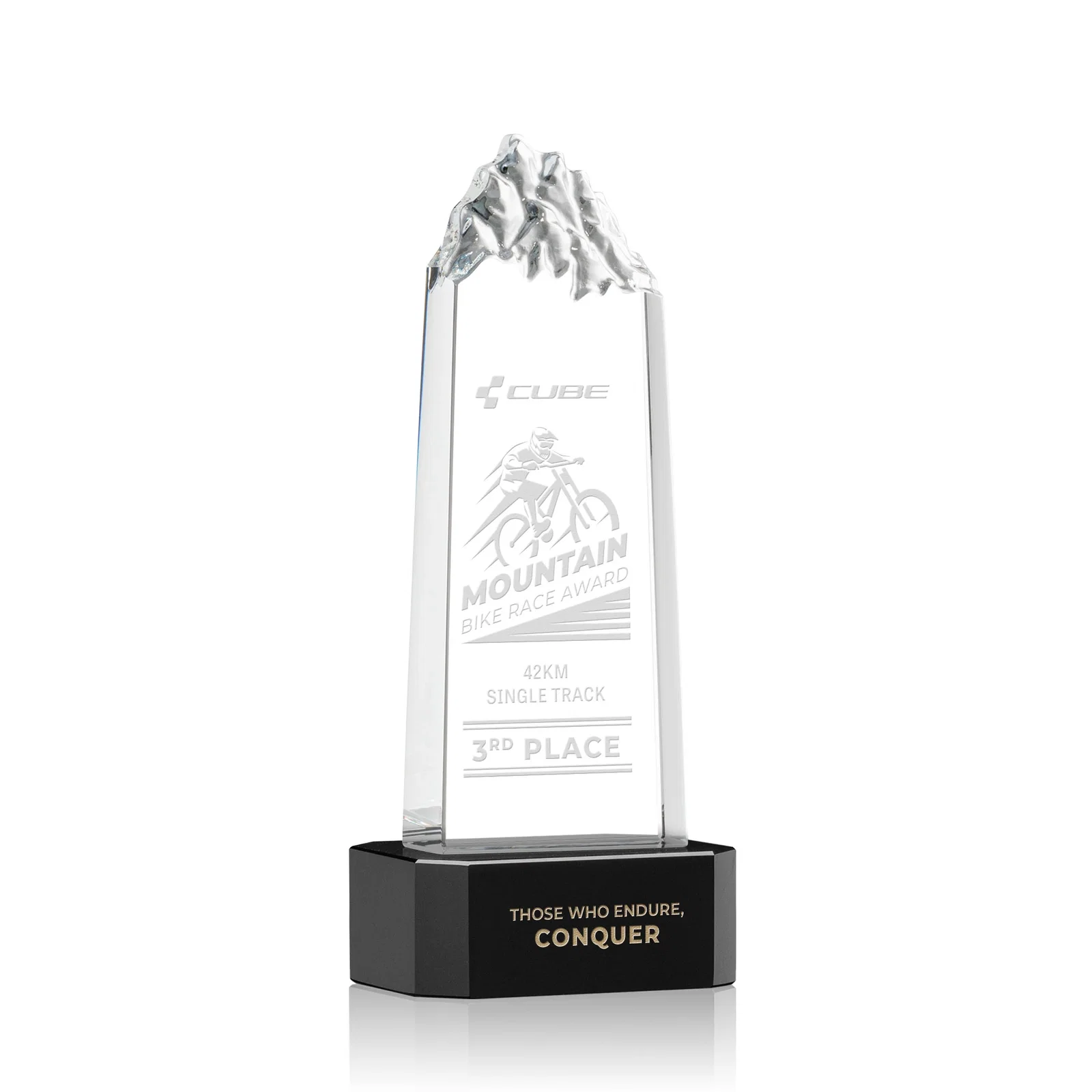 Custom Crystal Mountain Peak Tower on a Base, Four Colors for volunteer appreciation