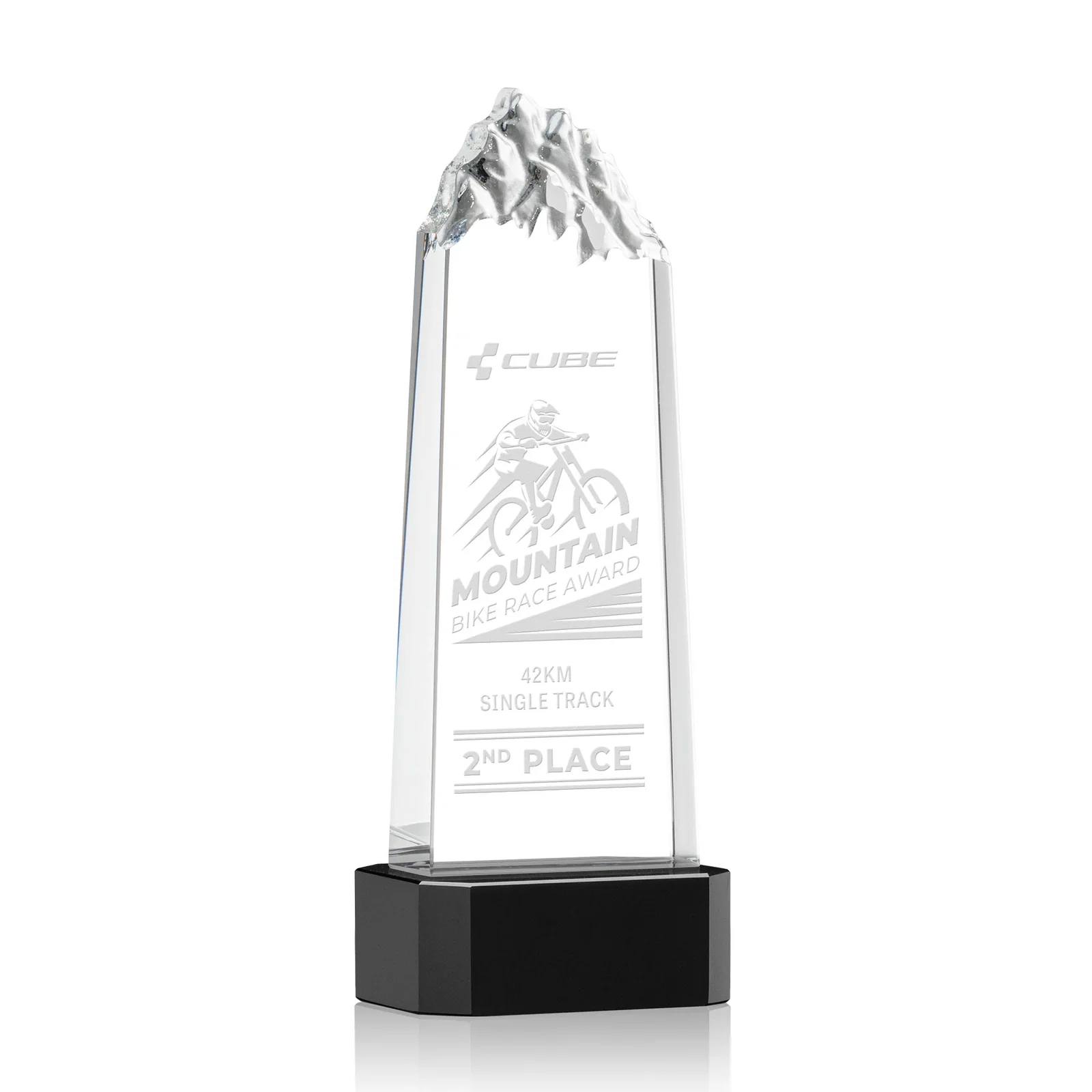 Custom Crystal Mountain Peak Tower on a Base, Four Colors for dealer and partner awards