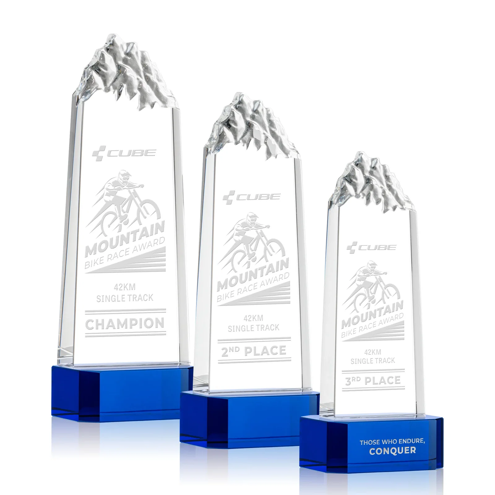 Personalized Crystal Mountain Peak Tower on a Base, Four Colors for employee recognition