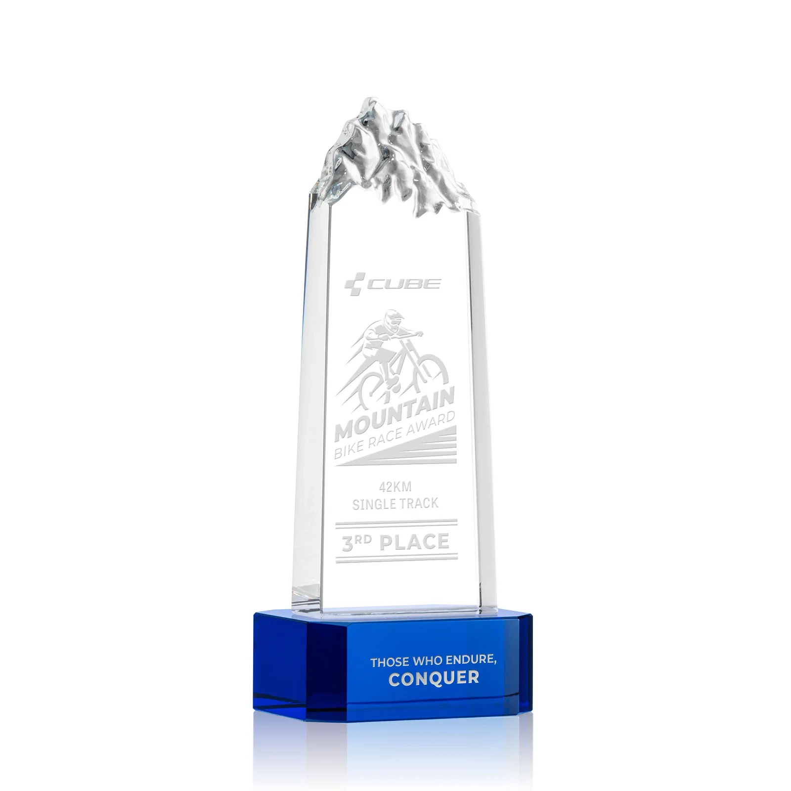 Personalized Crystal Mountain Peak Tower on a Base, Four Colors for corporate award ceremonies